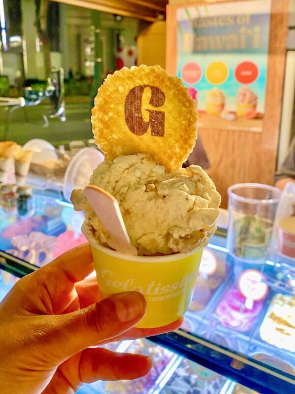 Gelato ice cream from Gelatissimo, a hut at the Royal Hawaiian Center, a great dessert option in Waikīkī.