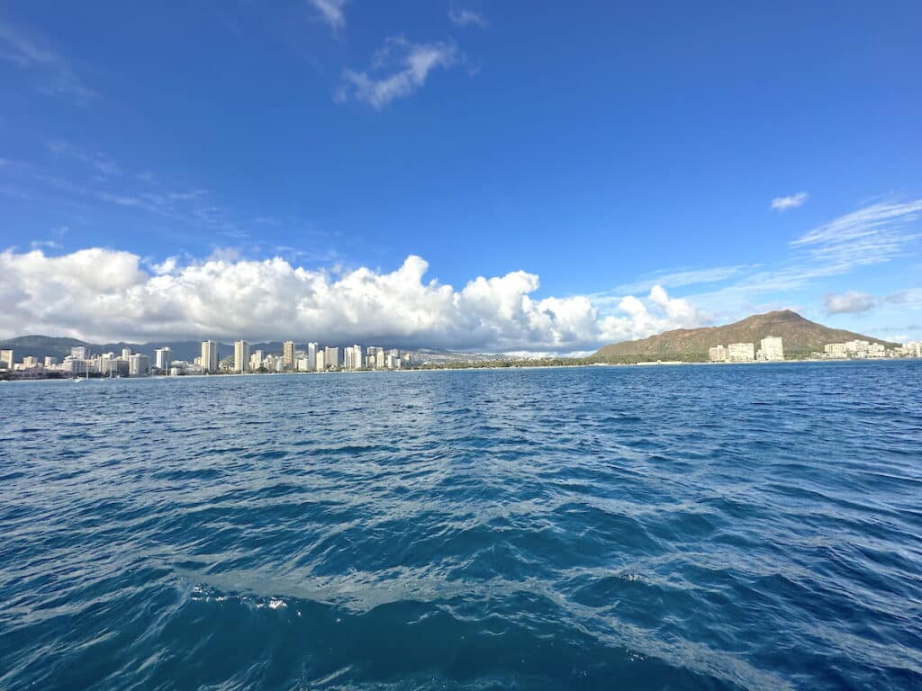 View of Waikīkī and Diamond Head from a dinner cruise.