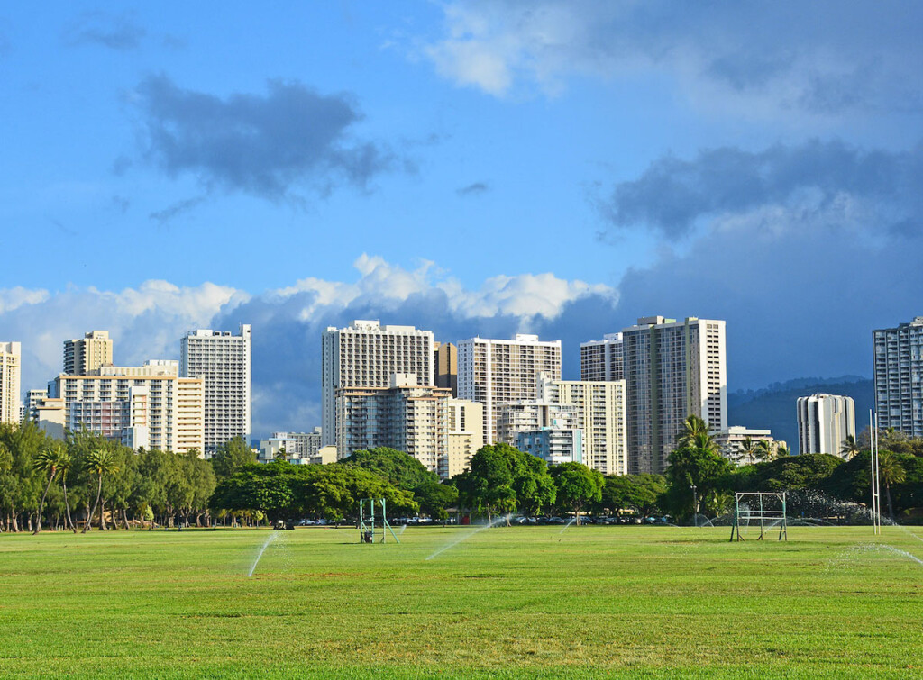 Kapiolani Park and Waikiki Skyline, Waikiki, Oahu, Hawaii
