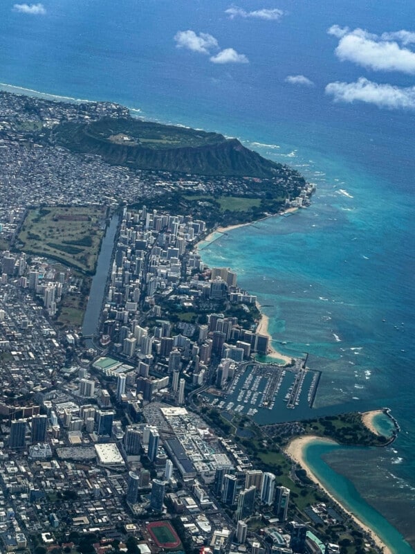 An aerial view of Waikīkī in Honolulu, Oʻahu, Hawaiʻi.