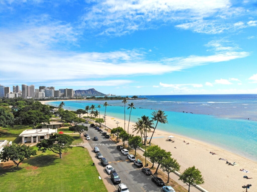 Aerial view of Ala Moana Beach Park.