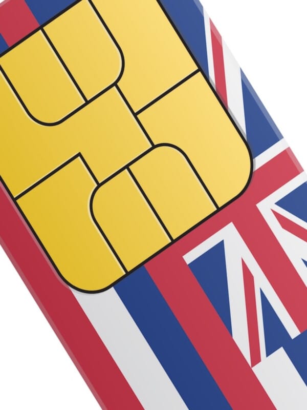 A sim card with the Hawaiian flag on it.