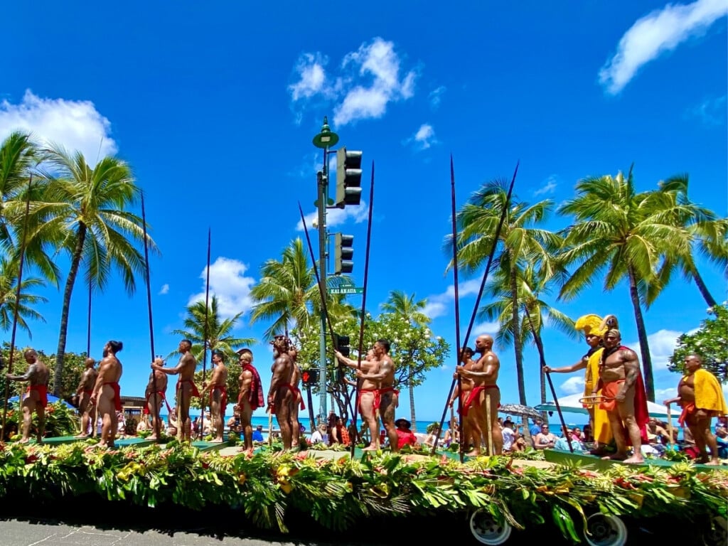 A float in the King Kamehameha Celebration Floral Parade on Kalākaua Avenue in Waikīkī.