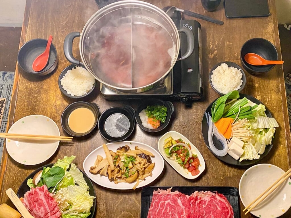 Ichiriki Nabe Hawaii Japanese Restaurant in Waikiki Japanese hot pot meal with beef and vegetables. 