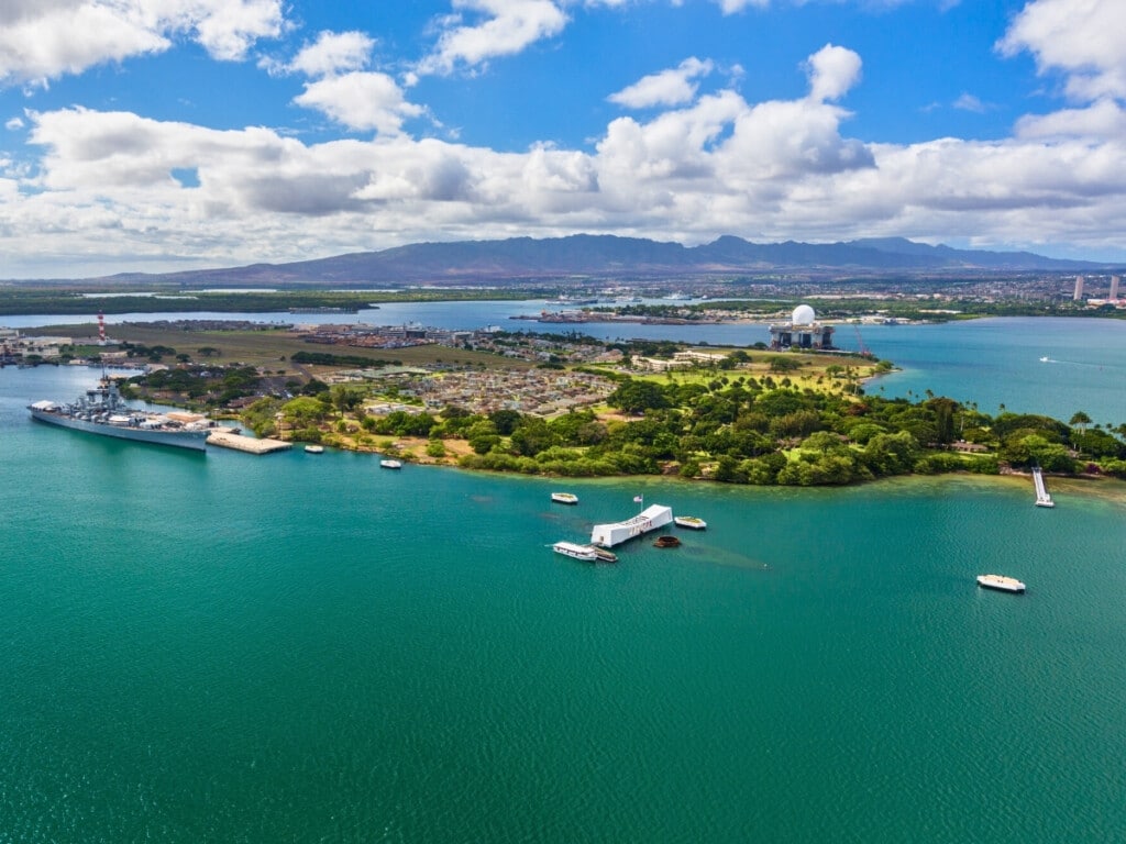 Pearl Harbor National Memorial including USS Arizona Memorial and the Battleship Missouri Memorial.