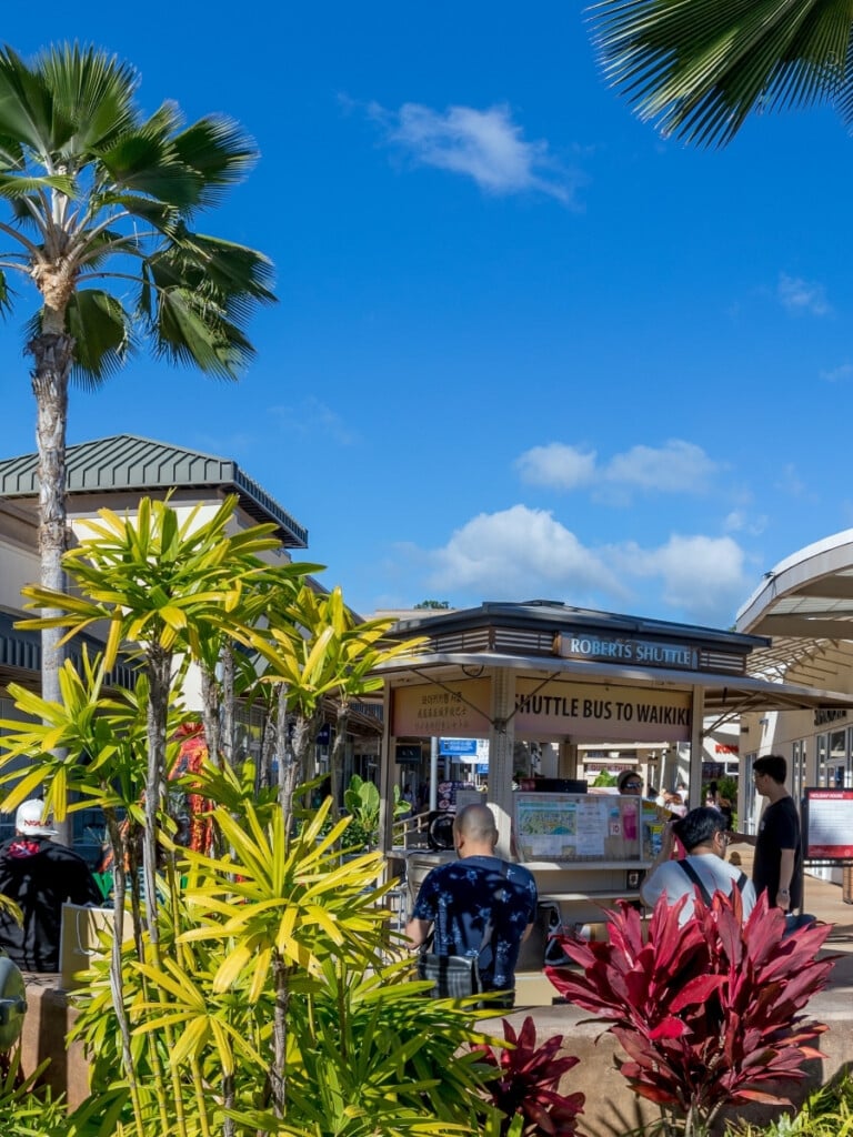 The shuttle counter at Waikele Premium Outlets on Oʻahu, Hawaiʻi.