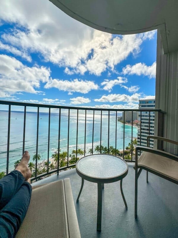 A room with an ocean view at Waikiki Beach Marriott.