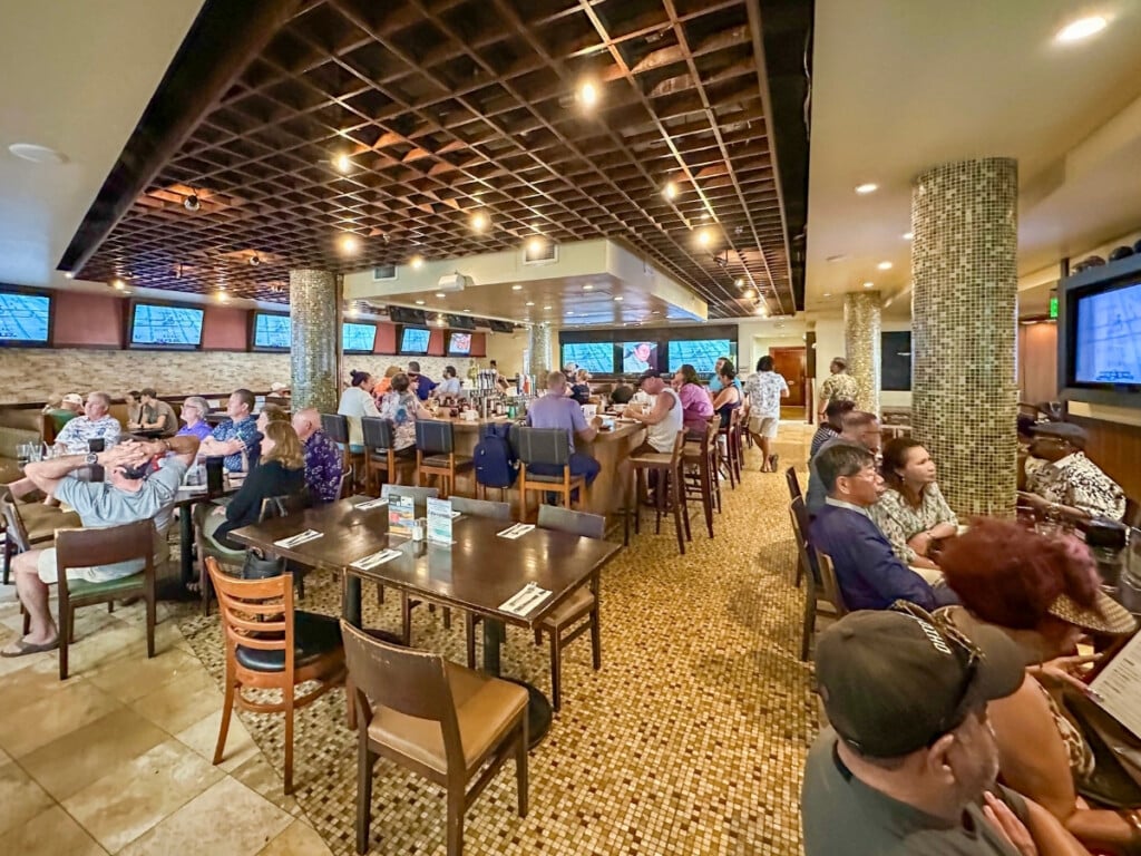 The top bar area at Giovanni Pastrami, a sports bar at Waikiki Beach Walk.