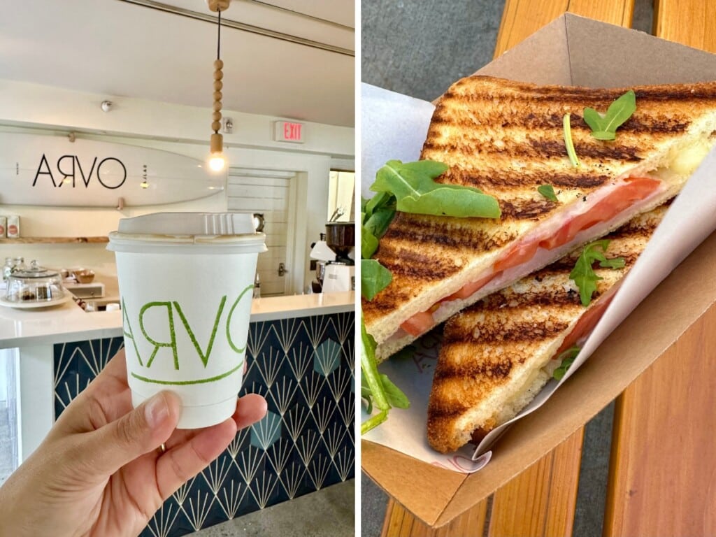 Flat white and toastie from Arvo