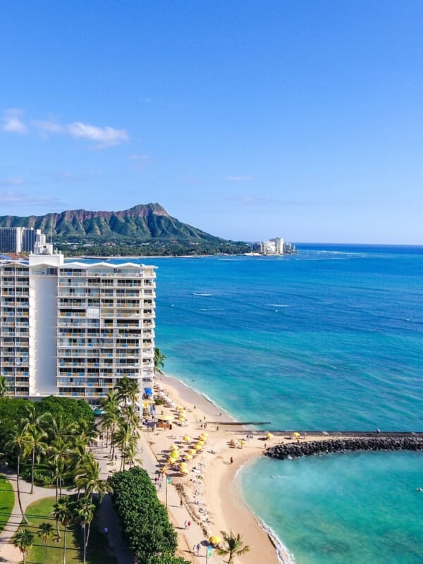 The Waikiki Shore Condiminiums condo-hotel building on Waikīkī Beach