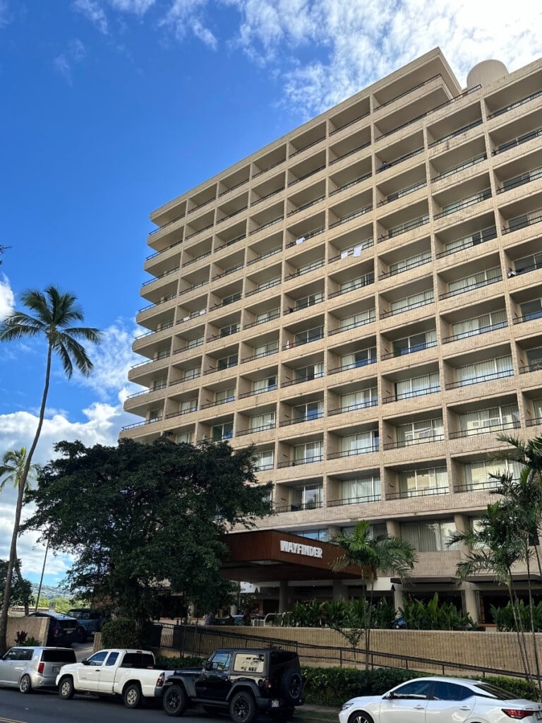 The Wayfinder Waikiki building on the Ala Wai Boulevard