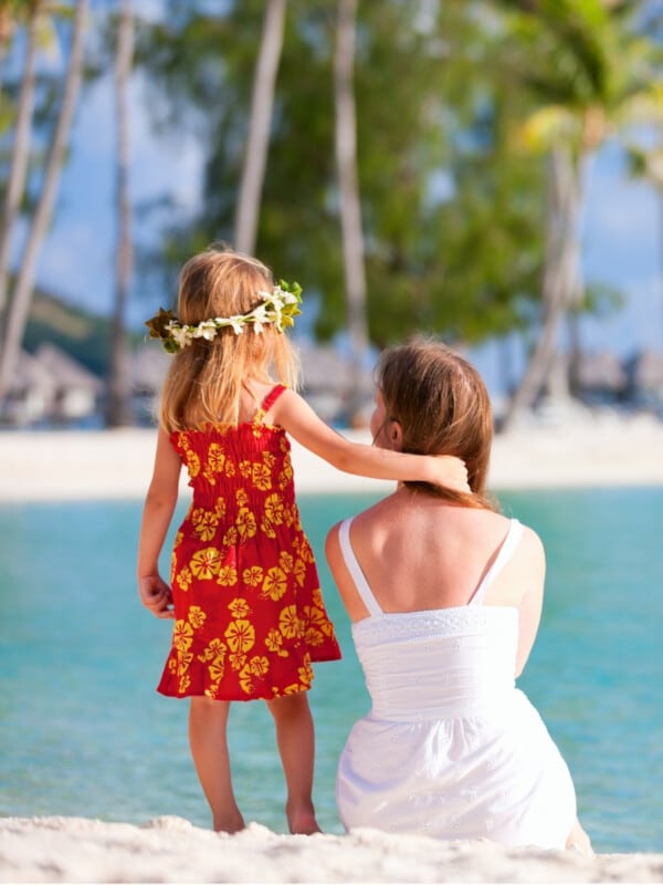 Mother's Day mother and daughter in tropical destination.