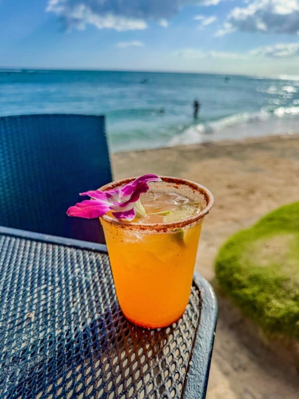 A Li Hing Margarita cocktail at Koa Oasis Booze Shack on Waikīkī Beach.