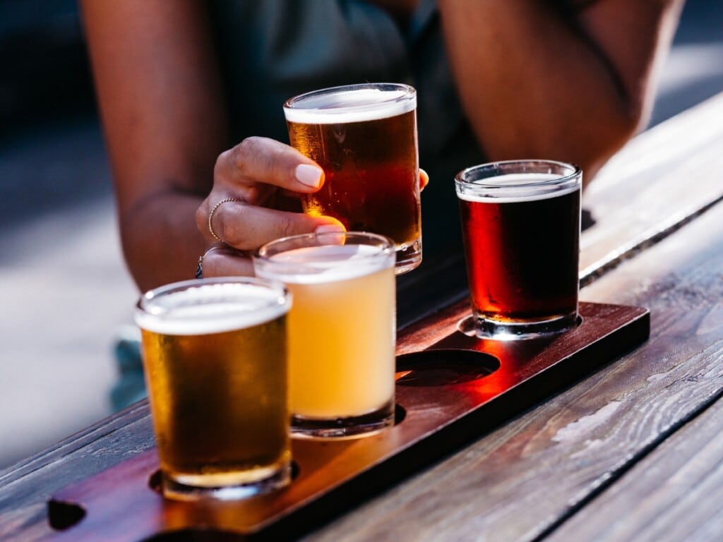 Beer tasting paddle at Waikiki Brewing Company, Kakaako, Oʻahu
