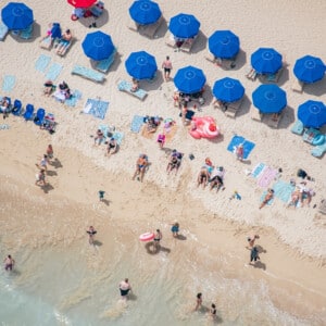 Aerial over Waikīkī Beach in Honolulu, Oʻahu, Hawaiʻi.