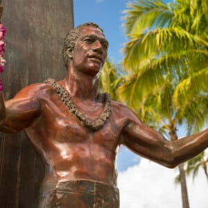 The Duke Kahanamoku Statue in central Waikīkī.