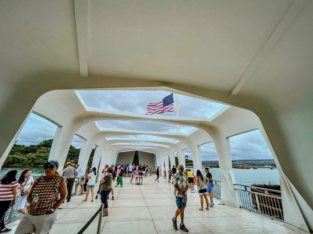 Inside the USS Arizona Memorial at Pearl Harbor.