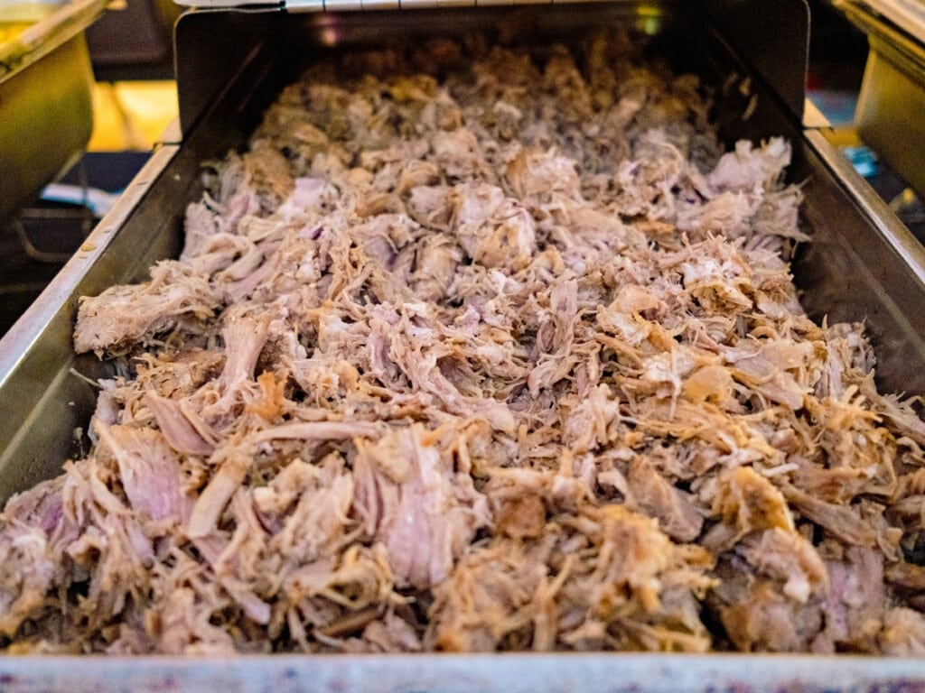 Bain-marie filled with Kalua Pig with Cabbage at the Queens Waikiki Luau.