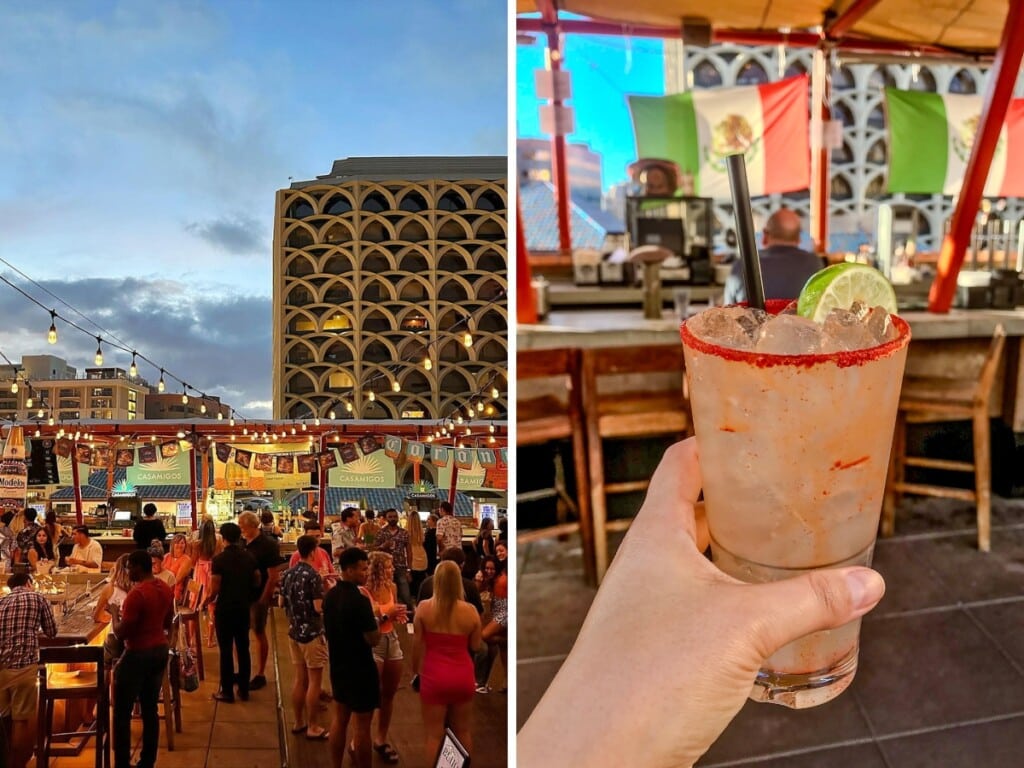 Left: Open-air bar at Buho Cocina y Cantina. Right: Li Hing Mui Margarita.