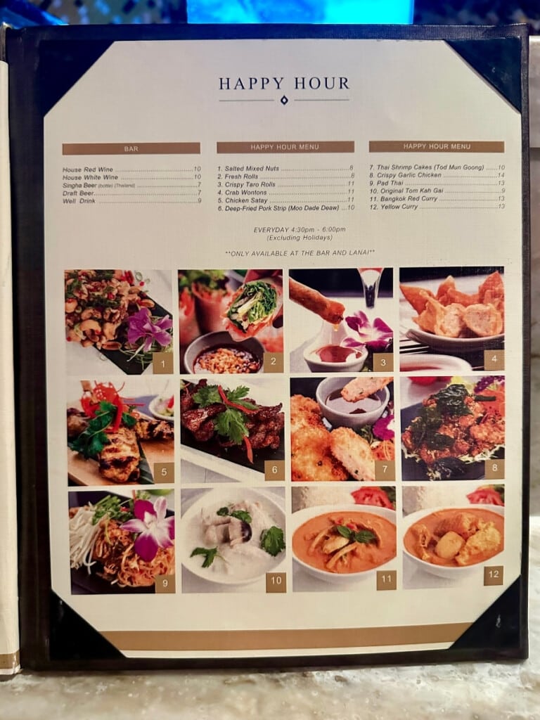 The Happy Hour menu from Noi Thai restaurant in Waikīkī.