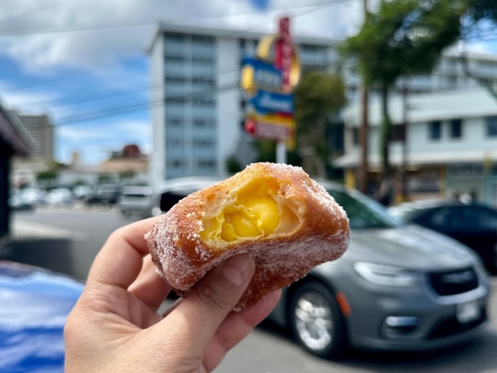 Leonard's Bakery malasada (Portuguese donut) from the Hawaiian Food Tour by Bike in O'ahu.
