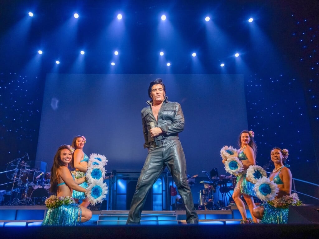 An Elvis Presley impersonator during the Rock-A-Hula Show in Waikīkī.