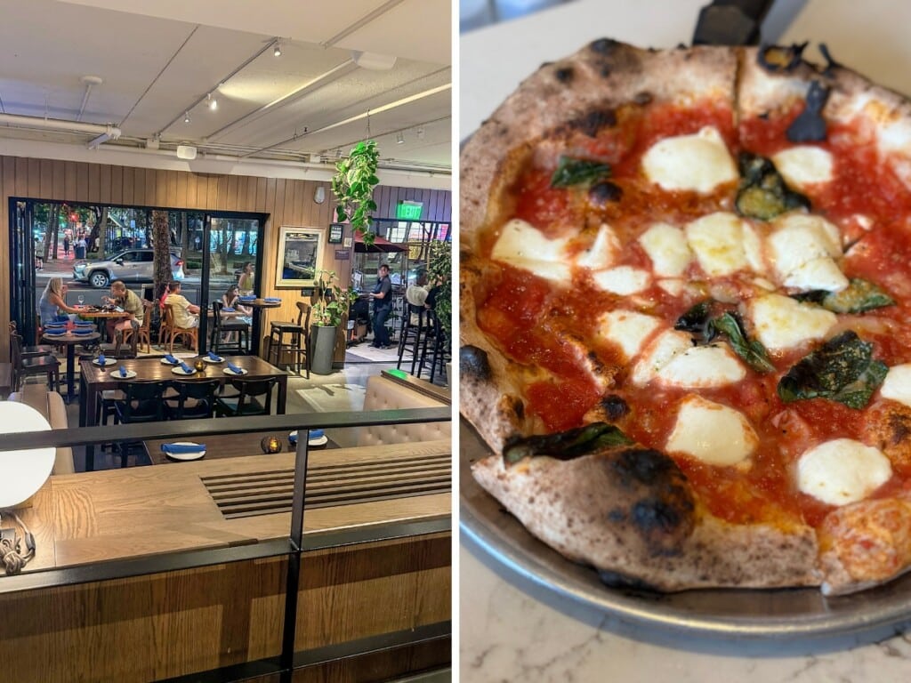 Left: The interior at Appetito Craft Pizza & Wine Bar. Right: Appetito's Margherita Pizza Nepolitana.