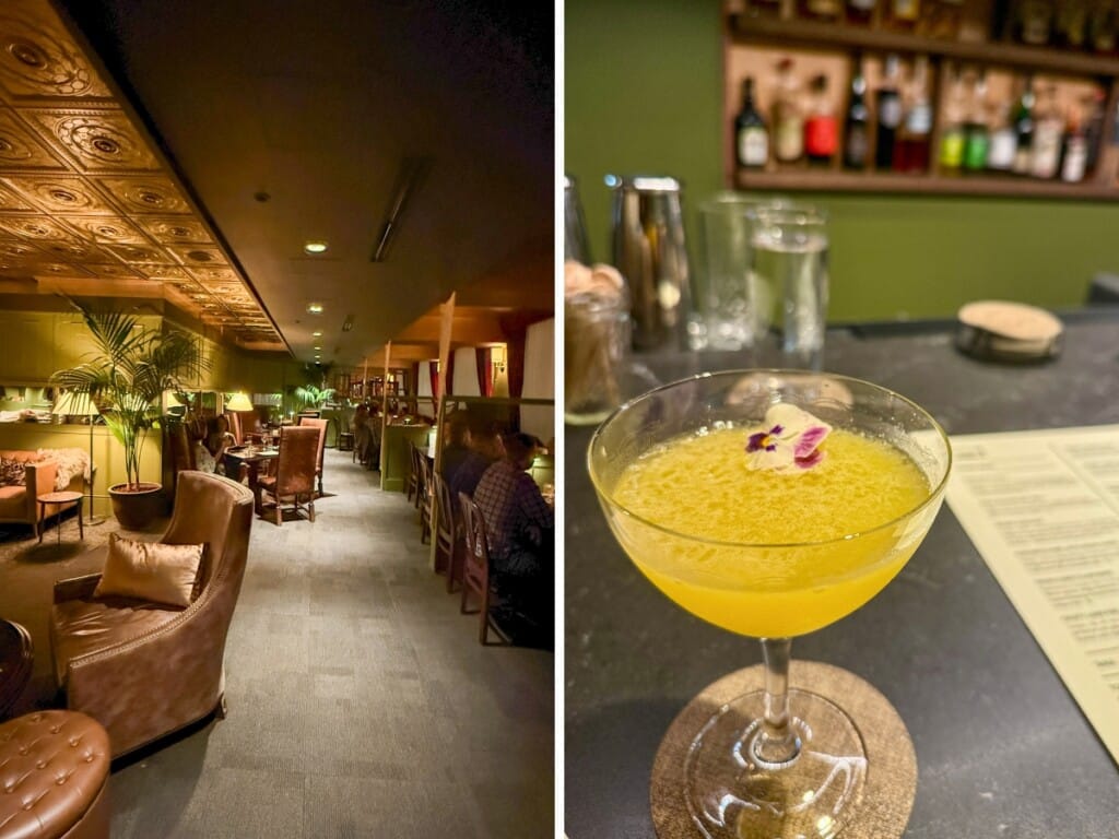 Left: The inside of Private Collection in Vintage Books, a speakeasy in Kaimukī. Right: Drinking a Meet Cute cocktail at the Private Collection bar.