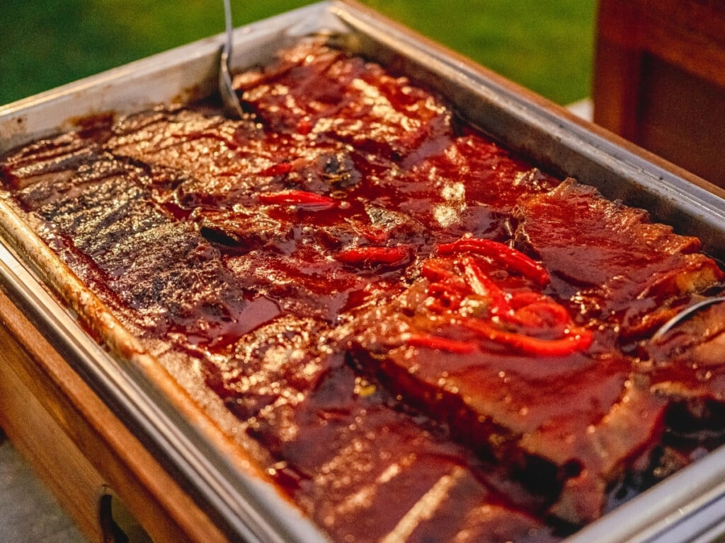 Kiawe Smoked Brisket in Guava BBQ sauce from the buffet at the Waikiki Starlight Luau: Ocean Lawn.