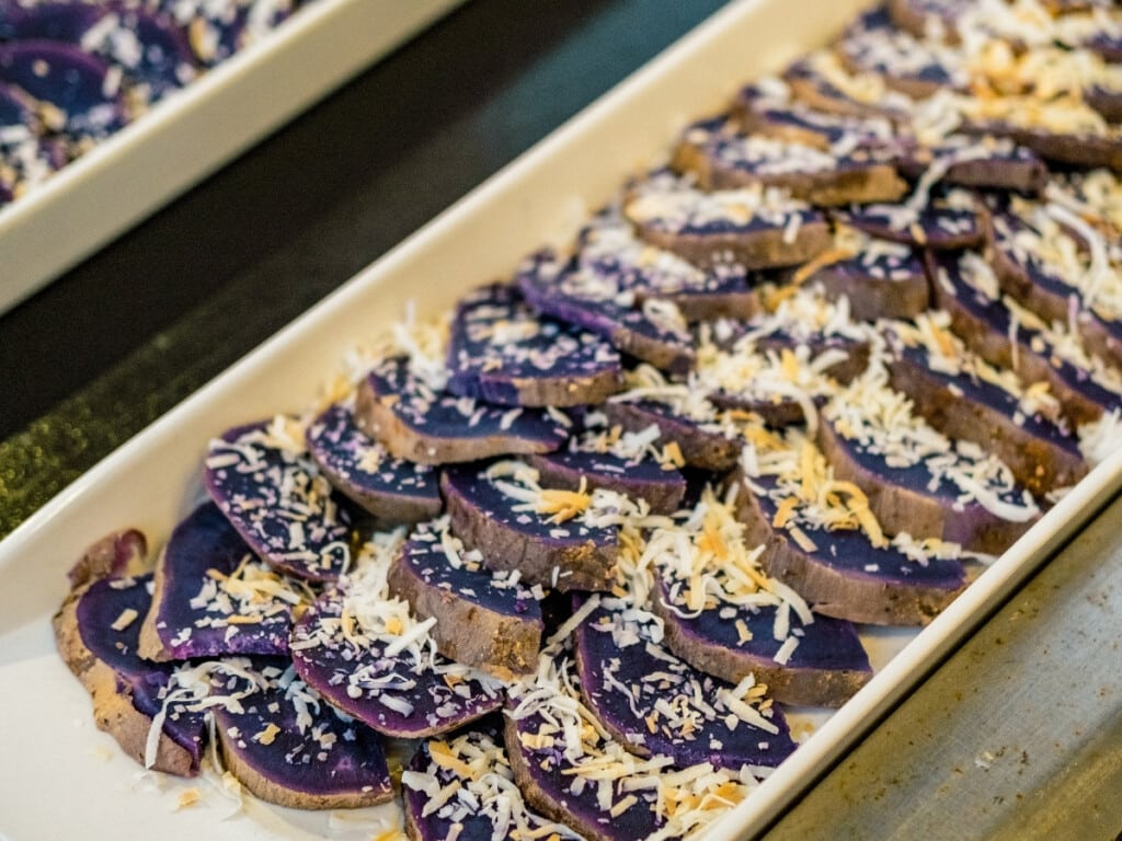 Sliced taro from the buffet at Waikiki Starlight Luau: Rooftop.
