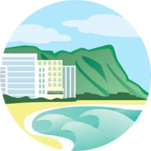 An icon to represent the "About Waikīkī" category on the Waikīkī Beach Stays website.